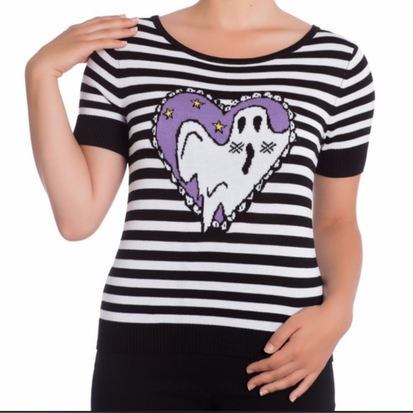 Hell Bunny Tops - Hell Bunny Boo Striped Knit Top GUC S